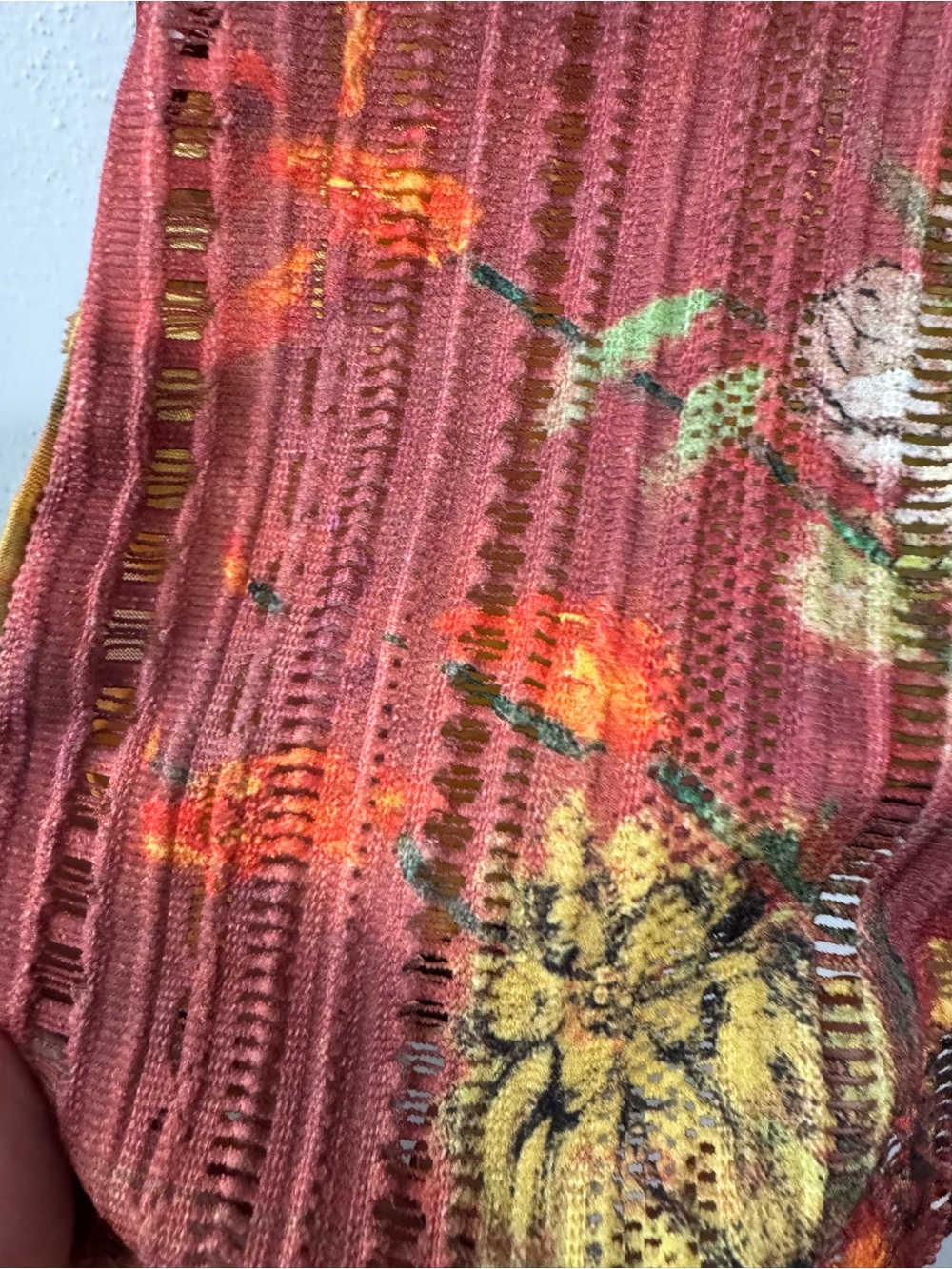 Desigual Polynesia tulle rare Multicolor Painted-Scene Tee semi sheer large - Picture 8 of 8